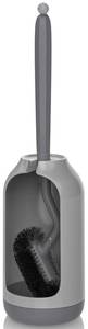 lot 16119 image: HAMITOR Toilet Bowl Brush Holder Set Bathroom Deep Cleaning Toilet Cleaner Scrubber Under Rim with Curved Bristle for Dead Corner Clean - Hidden Rv Toilet Decorative Accessories with Caddy- Gray - Retail $16