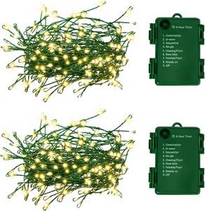 lot 16125 image: ONLY ONE FairyGlim Outdoor Fairy Lights Battery Operated,20Ft 200LED Green Copper Wire Cluster Lights with Timer,Twinkle Firecracker String Lights, Mini Lights for Christmas Tree Wreath,Warm White,2 Pack - Retail $30