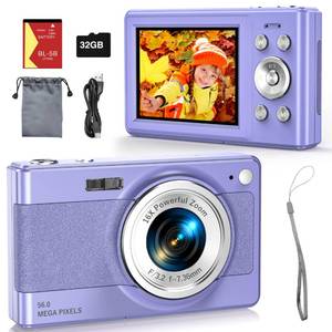 lot 16126 image: 2025 New Digital Camera, 56MP FHD 1080P for Kids with 16x Digital Zoom Anti Shake, Face Detect��Purple�� - Retail $50