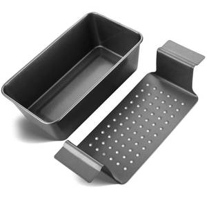 lot 16127 image: HONGBAKE Meatloaf Pan with Drain Tray, 9 x 5 Inches Loaf Pans with Insert, Nonstick Meat Loaf for Baking, Reduce the Fat and Kick Up the Flavor, Grey - Retail $15