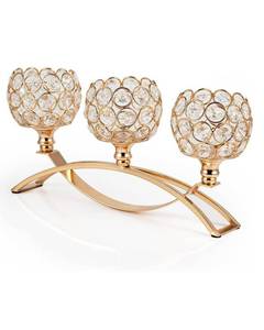 lot 16128 image: VINCIGANT Gold Candle Holders for Table Centerpiece, 3 Arms Metal Candelabra Candlestick Holders for Home Decor, Wedding, Dinning, Party, Anniversary,Christmas Halloween Decorations - Retail $20