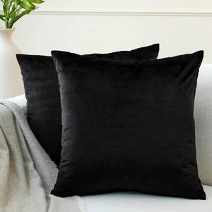 lot 16133 image: Encasa XO Velvet Throw Pillow Covers 24x24 in (60x60 cm) - Black - No Inserts, Pack of 2 Cases  Solid Plain Dyed Soft & Smooth, Square Decorative Cushion Covers for Living & Bedroom - Retail $16