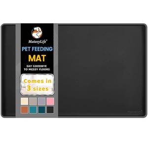lot 16134 image: PRE OWNED MateeyLife Silicone Cat & Dog Food Mat for Floors Waterproof, Anti-Slip Dog Bowl Mats for Food and Water, Pet Feeding Mats with Lip to Prevent Spills, Pet Placemat for Messy Drinkers to Protect Floors - Retail $20