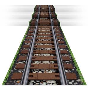 lot 16145 image: PRE OWNED TaoBary 1 Pcs Express Train Party Decoration Railroad Track Aisle Runner 24 Inch x 10 ft Western Train Party Decorations Wild West Theme Runner Cover for Birthday Indoor Outdoor Supply - Retail $8