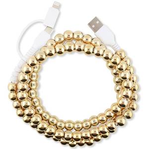 lot 16150 image: Stylish Apple MFi Certified Beaded Phone Charger Cable Metallic Colors USB Cable 2 in1 USB-C Charging Cord for Smartphones 3.3ft (Gold) - Retail $10