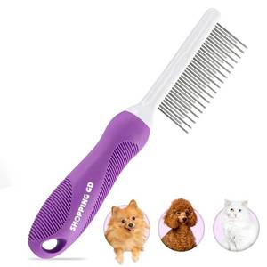 lot 16164 image: Detangling Pet Comb for Dogs & Cats with Long & Short Stainless Steel Metal Teeth for Removes Tangles and Knots - Detangler Grooming Tool for Dematting Matted Fur. - Retail $9
