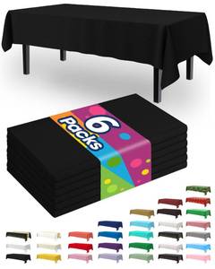 lot 16166 image: Pureegg Plastic Table Cloth Disposable 6 Pack, 54 x 108 Inch Table Cloths, Halloween Party Decorations, Summerween Decor, Halloween Tablecloths, Rectangle, Plastic Cover, Waterproof, Black - Retail $13