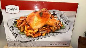 lot 25 image: Parini 21-inch Stainless Steel Serving Tray New in box - Retail $29