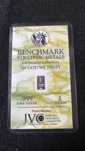lot 91 image: Benchmark Strategic Metals 1 Grain Silver Bar