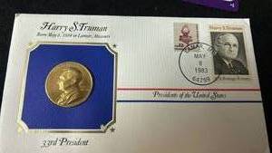 lot 100 image: Harry Truman Presidential Medal and Stamp First Day Cover - Retail $25