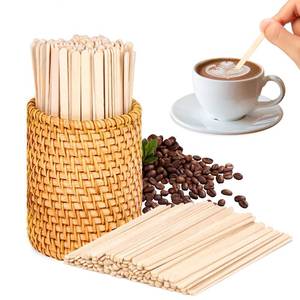 lot 35425 image: 100 Pcs Wood Rattan Coffee Stirrers Holder Set Coffee Stir Sticks Wood Cocktail Stirrers Disposable Beverage Stirrer Sticks 5 Inch Stirring Sticks For Coffee Bar Home Counter Hot or Cold Drinks Tea - Retail $14