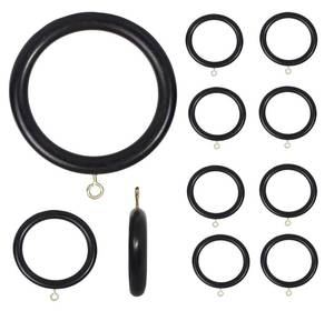 lot 35427 image: Wooden Curtain Rings 3.5 Outer Diameter, 2.5 Inner, Black Buffed Finish 12 Pack Large Decorative Drapery Rings for Rods Durable, Smooth Glide - Retail $25