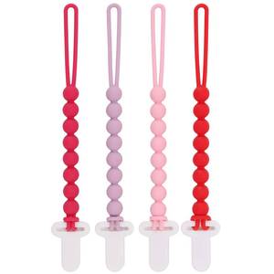 lot 35428 image: 4-Pack Silicone Pacifier Clips with One-Piece Beads for Baby Boys and Girls - Flexible and Rust-Free Holders for Teething Relief and Baby Essentials, Safe for Newborns (Pink) - Retail $6