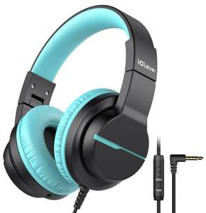 lot 35431 image: HS19 Kids Headphones with Microphone for School, Volume Limiter 7485dBA, Over-Ear Girls Boys Headphones for Kids with Shareport, Foldable Wired for iPadTravel (Black) - Retail $15