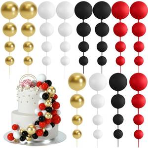 lot 35434 image: 48 Pcs Balls Cake Topper Decorations Balloon Cupcake Toppers Foam Cake Topper Balls Cake Balls Decorations for Birthday Party Wedding Cake Decorating (Black, Red, White, Gold) - Retail $9