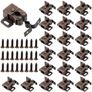 lot 35448 image: 30 Pcs Cabinet Door Latch and Catch Hardware Double Roller Catch Cabinet Latches with Spear Strike for Closet Doors Kitchen (Brown Antique Copper) - Retail $15