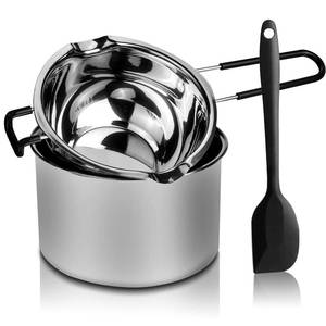 lot 35449 image: Double Boiler Pot Set, Stainless Steel Melting Pot with Silicone Spatula for Melting Chocolate, Soap, Wax, Candle Making (600ml and 1600ml) - Retail $19