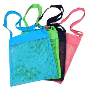 lot 35450 image: Colorful Mesh Beach Bags 11.4 x 13.7inch Breathable Sea Shell Bags with Adjustable Carrying Straps Pink, Green, and Black only 3pcs  - Retail $16