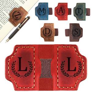 lot 35466 image: Custom Magnetic Bookmarks with Pen Holder, Personalized 26 Letters Name Initial Leather Bookmark, Leather Book Mark for Men Women Teachers, Readers Book Lovers Gifts (Red, L) - Retail $8