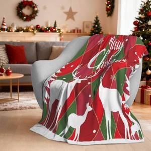 lot 35481 image: Christmas Plaid Throw Blanket, Soft Cozy Snowflake Reindeer Blanket, Christmas Throw Blankets for Couch Bed Home Decor Gifts 40x30 - Retail $10