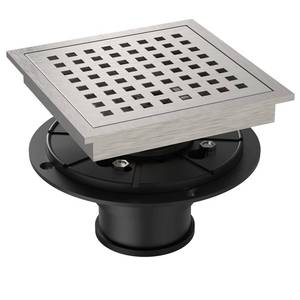 lot 35503 image: 6 Inch Square Shower Floor Drain, Brushed Nickel High Flow Shower Drain Kit with Flange with Hair Filter, Removable Grate Cover, Stainless Steel, Abs Fixing Tray, CUPC Certified(Brushed Nickel) - Retail $30
