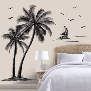 lot 35516 image: Large Black Palm Tree Wall Stickers Coconut Tree Birds Tropical Wall Decals Bedroom Living Room Sofa TV Background Wall Decor - Retail $20
