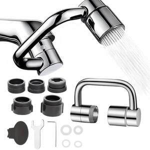 lot 35520 image: Universal Sink Faucet Rotatable Faucet Extension, U Shaped Faucet Extender, 2 Spray Modes, Suitable for Kitchen, Bathroom - Retail $10