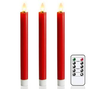 lot 35523 image: Red Flameless Taper Candles with Remote, Real Wax Taper Candles Battery Operated, LED Flameless Candlesticks with 3D Wick for Home Halloween Christmas Holiday Decor(Set of 3, 0.78 x 9.6) - Retail $13