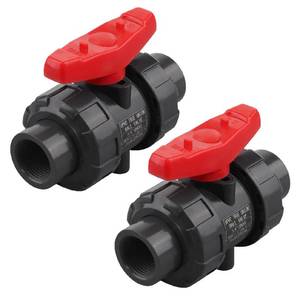 lot 35533 image: 2 Pack PVC True Union Ball Valve NPT Threaded with Full Port, EPDM O-Rings, and Reversible PTFE Seats, Rated at 200 PSI (34 Inch NPT Threaded) - Retail $19