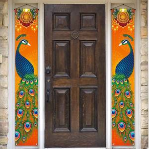 lot 35541 image: Diwali Porch Banner Deepavali Festival of Lights Peacock Indian Holiday Party Decor Front Door Wall Hanging Banner Decoration - Retail $10
