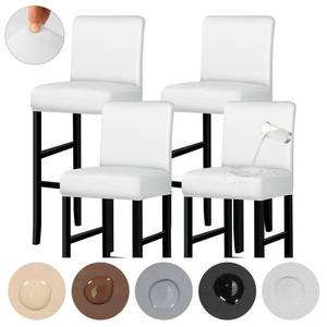 lot 35544 image: 4 Pack Bar Stool Covers with Backs, Waterproof Stretch PU Leather Slipcovers for Counter Height Chairs 14-17 Wide, Washable for Kitchen Pub Cafe (White) - Retail $27