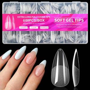 lot 35556 image: 600pcs Almond Nail Tips Medium Fake Nails - Soft Gel Nail Tips Almond Shape Clear Acrylic Nails Tips for Nail Extensions, 12 Sizes Gel Nails Press ons Manicure Salon Home DIY - Retail $9