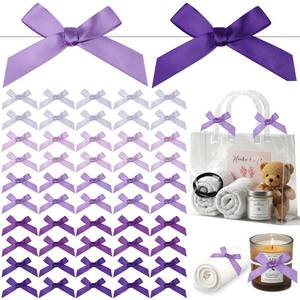 lot 35560 image: 100 Pieces 2.6 Purple Series Valentines Day Bows Satin Ribbon Twist Tie Mini Bows for Gift Wrapping Bags Crafts for New Year Wedding Birthday Party Shower Candy Treat Cake Pop Decoration - Retail $12