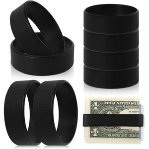 lot 35570 image: Set of 6 Elastic Money Bands - Silicone Wallet Bands, Cash Card Holder, Money Clip Alternative, with 3 PVC Cards for Men Women (Black) - Retail $10
