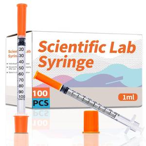 lot 35573 image: 1mlcc 29G 12 Inch Syringes, U-100 Scientific Lab Syringe, Individual Wrapped, 100 Pack - Retail $26