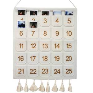 lot 35606 image: Photo Advent Calendar with Pockets, Christmas Calendar Countdown, Embroider Numbers Felt Photo Advent Calendar w 25 Small Pockets, Advent Calendars for Holiday Tradition (Gold) - Retail $20