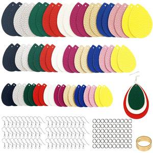lot 35618 image: 181 Pcs Faux Leather Earrings DIY Making Kit Full Set, Contains 60 Already Cut Earring Pieces, 60 Earring Hooks, 60 Jump Rings, 1 Jump Ring Opener (Solid Color) - Retail $13