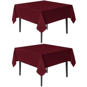 lot 35627 image: Square Tablecloths 54x54 Inch Burgundy, 2 Pack - Fabric Table Cloth for Square or Round Tables, Washable Polyester Table Cover for Christmas Dinner, Holiday Party, Decorative Display Tables - Retail $16