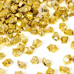 lot 35628 image: 150PCS Gold Acrylic Ice Rocks �� Faux Gems Nuggets Vase Fillers Pot of Gold, Glitter Party Decorations, DIY Crafts & Table Scatter - Retail $8