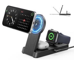 lot 35630 image: 3 in 1 Magnetic Wireless for iPhone Charging Station Foldable Portable Charger for iPhone 17-12 Pro Max & Apple Watch & AirPods, for Apple Multiple Devices Charger for Home, Office&Travel - Retail $32