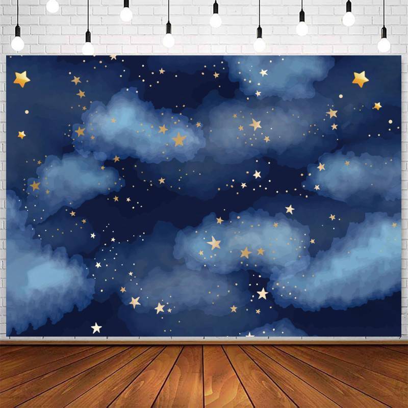 lot 25503 image: Stars Backdrop Night Sky Backdrop Twinkle Little Star Photography Background Blue Themed Happy 1st Birthday Party Banner Newborn Baby Shower Child Kids Portrait Photo Studio Props 7x5FT Vinyl - Retail $17