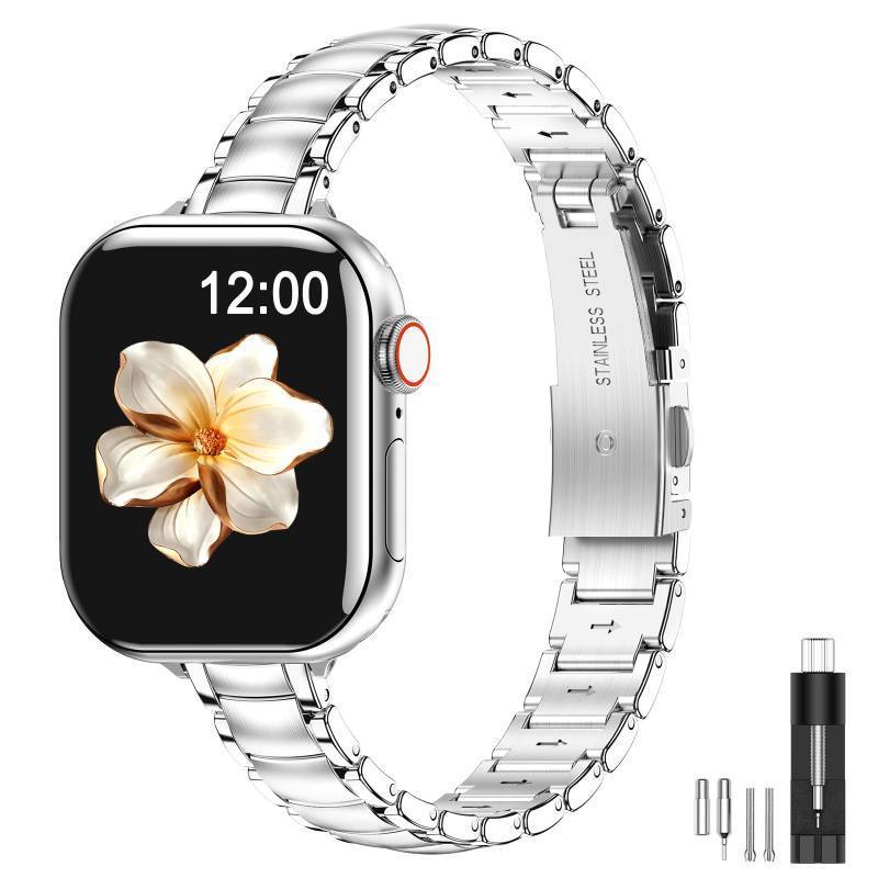 lot 25529 image: Thin Metal Bands Compatible with Apple Watch Band 38mm 40mm 41mm 42mm(Series 11 10),Slim Narrow Stainless Steel Strap for Women iWatch Bands Series 9 8 7 6 5 4 3 2 1 SE321,Silver - Retail $13