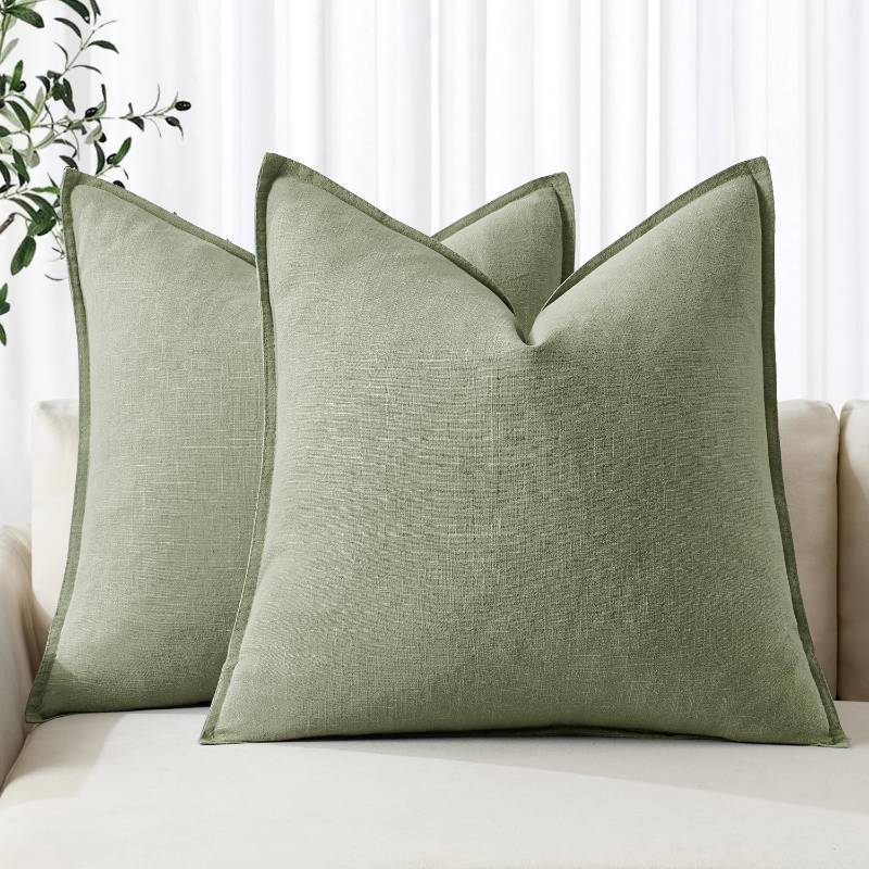 lot 25540 image: Decorative Linen Euro Sham Pillow Covers 26x26 Sage Green Boho Farmhouse Neutral Spring Couch Throw Pillows for Bed Pack of 2 Accent Modern Pillowcase Summer Sofa Livingroom Home Decor - Retail $32