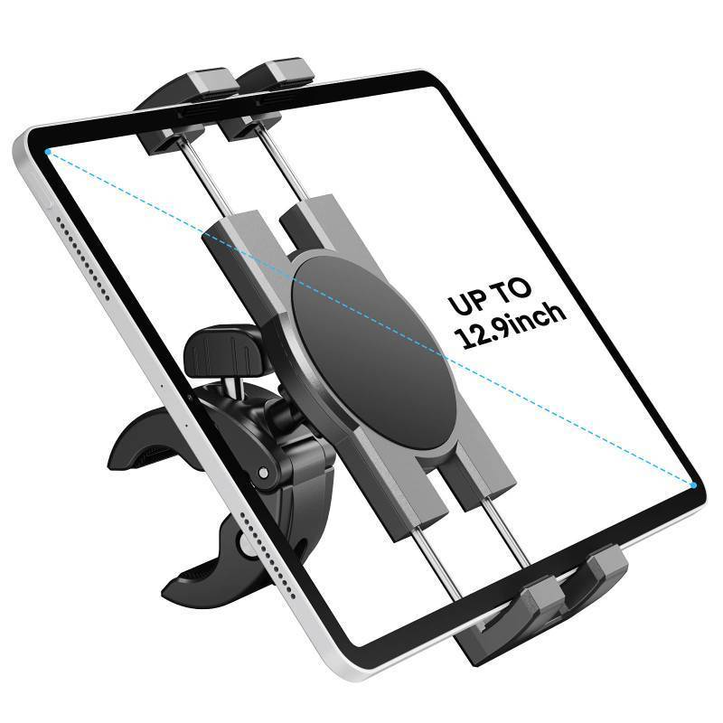 lot 25553 image: Spin Bike Tablet Holder Mount, Phone iPad Holder Stand Exercise Bike Handlebar Mount for Stationary Bicycle, Treadmill, Microphone Stand, Fit for iPad Pro 12.9, Galaxy Tabs, iPhone(4.7-13) - Retail $20