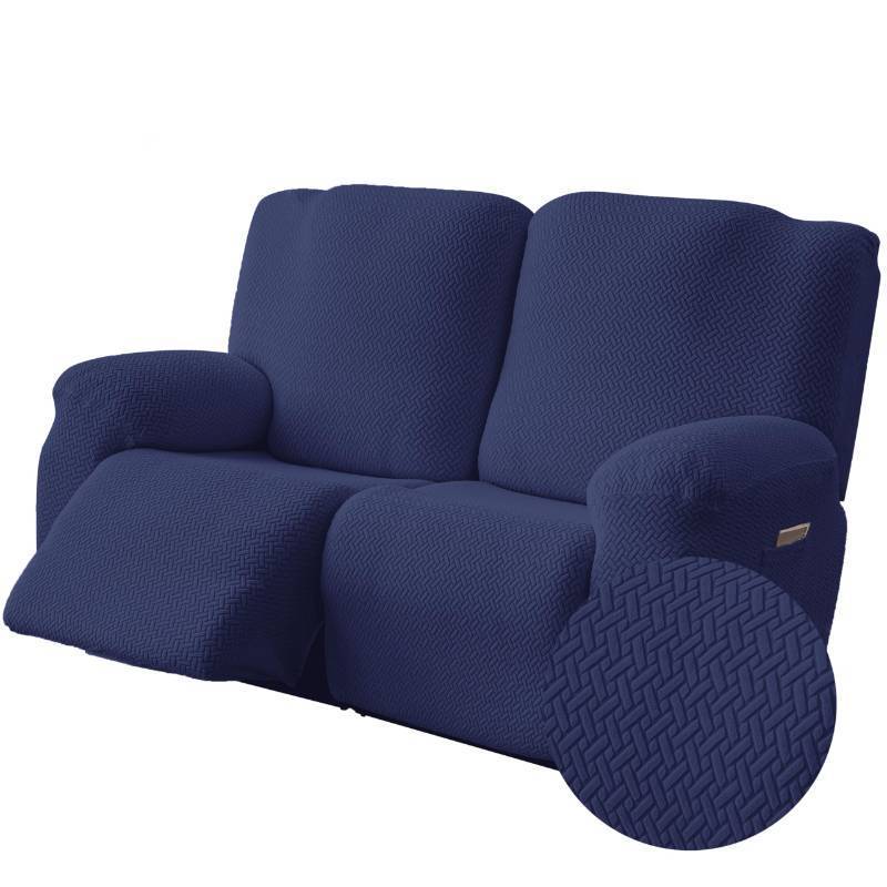 lot 25600 image: Recliner Loveseat Covers, Stretch Reclining Sofa Covers, 2 Seater Couch Cushion Stripe Jacquard Recliner Slipcovers - Furniture Protector Covers for Pet Kid (Navy Blue) - Retail $37