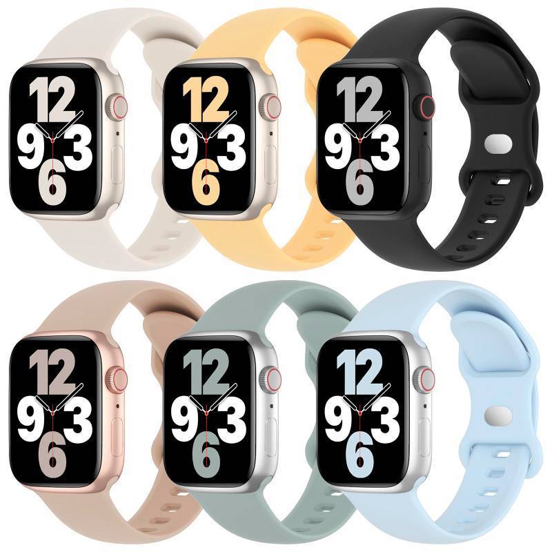 lot 25606 image: 6 Pack Silicone Bands Compatible with Apple Watch Band 38mm 40mm 41mm 42mm 44mm 45mm 46mm 49mm Women Men, Soft Sport Strap Replacement Wristband for iWatch Series 11 10 9 8 SE 7 6 5 4 3 2 1 Ultra - Retail $15