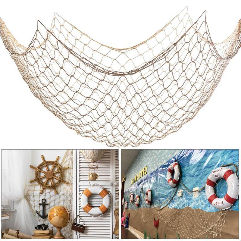 lot 25659 image: Fish Net Decorations for Party, 2mm Natural Cotton Hawaiian Party Fish Net Decorative, Nautical Themed Cotton Fishnet Room Under The Sea Ocean Beach Party Decor (1) - Retail $6