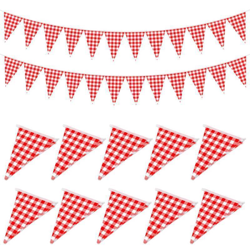 lot 15235 image: 10 Strips Red and White Checkered Banner Gingham Pennant Banner Flag Paper Pennant for BBQ Picnic Carnival Theme Birthday Wedding Pizza Festivals Party Decorations Outdoor Home Decor - Retail $14