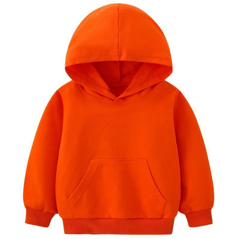 lot 25302 image: Boys Girls Hooded Sweatshirt Solid Pullovers Long Sleeve Hoodie Kids Cotton Crewneck Fall Tops Blouse Orange sm - Retail $13