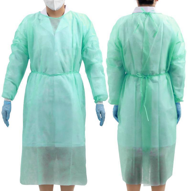 lot 44187 image: 10 Pcs Disposable Isolation Gowns Green, Polypropylene Medical Gowns with Knitted Cuffs, Length 47.24 - Retail $20